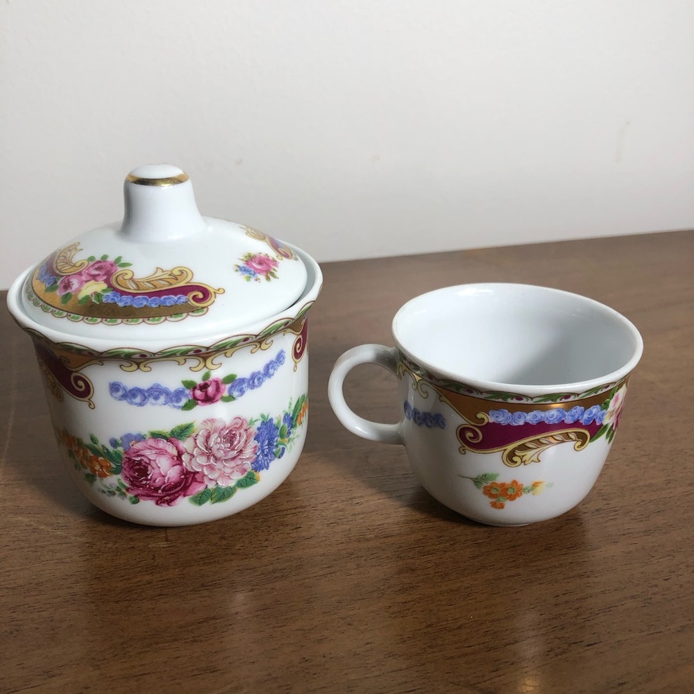 Vintage Limoges Depos porcelain sugar bowl with matching teacup